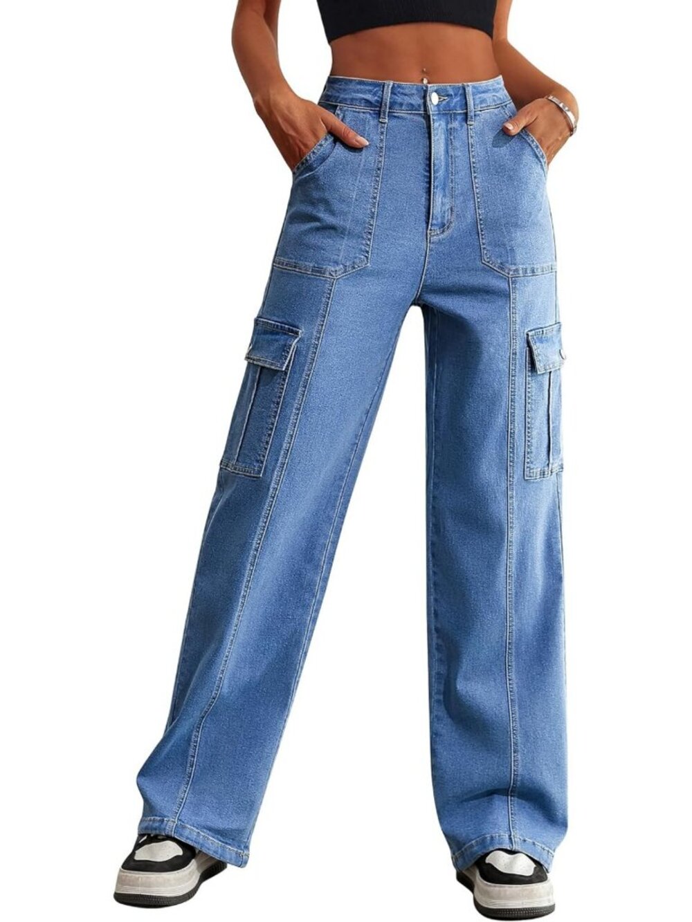 Wide Leg Cargo Pants for Women | High Waisted Baggy Jeans with Drawstring